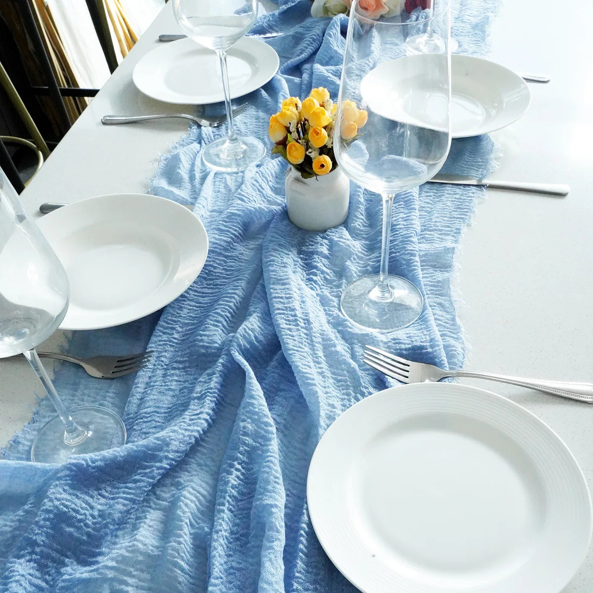 Raw Edge Tassel Balinese Polyester Woven Table Flag Cheese Cloth Tablecloth European Wedding Centerpiece Waterproof Home