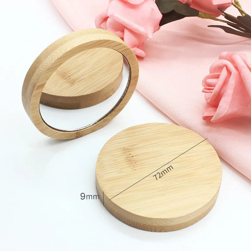 Eco-Friendly Custom Logo Pocket Compact Mirror Girls Gift Wooden Round Makeup & Tools with Bamboo Personalized Feature