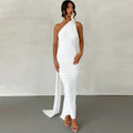 2026 New Fashion Ladies Elegant Party Club Dress Y2K One Shoulder Backless Maxi Long Dress Solid Summer Clothing