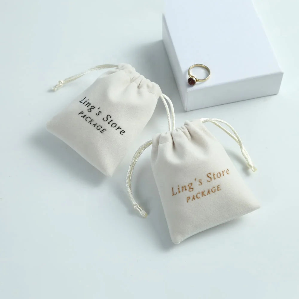 9x12cm High Quality Makeup Bag Custom Small VelvetJewelry Pouch Cream Drawstring Sack