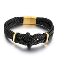 KALEN 210mm Unisex Mature Silver/Black/Gold Stainless Steel&Cowhide Leather Knot Bracelet