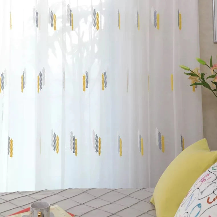 New Wholesale Nordic Simple Modern Yellow Wheat Ear Embroidered Sheer  Pattern  for Living Room and Bedroom
