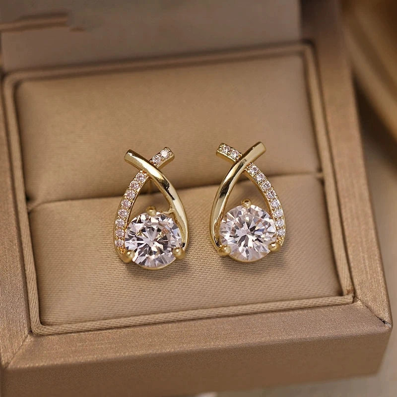 Cross Line Design Stud Earrings Alloy Jewelry Embellished With Rhinestones Vintage Simple Style for Women Daily Wear N240250