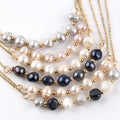 Beautiful  Zinc Alloy Gold Thin Chain Women Collar De Perlas Black pink White Choker Freshwater Pearl Necklace