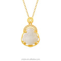 Certified S925 Ancient Silver Gold-Plated Inlaid Jade Big Belly Buddha Pendant Necklace Natural Hetian White Jade Silver Jewelry