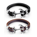 Fashionable Jewelry Leather Bracelet Stainless Steel Anchor Cuff Bangle Accessory Genuine Leather Bracelet for Men