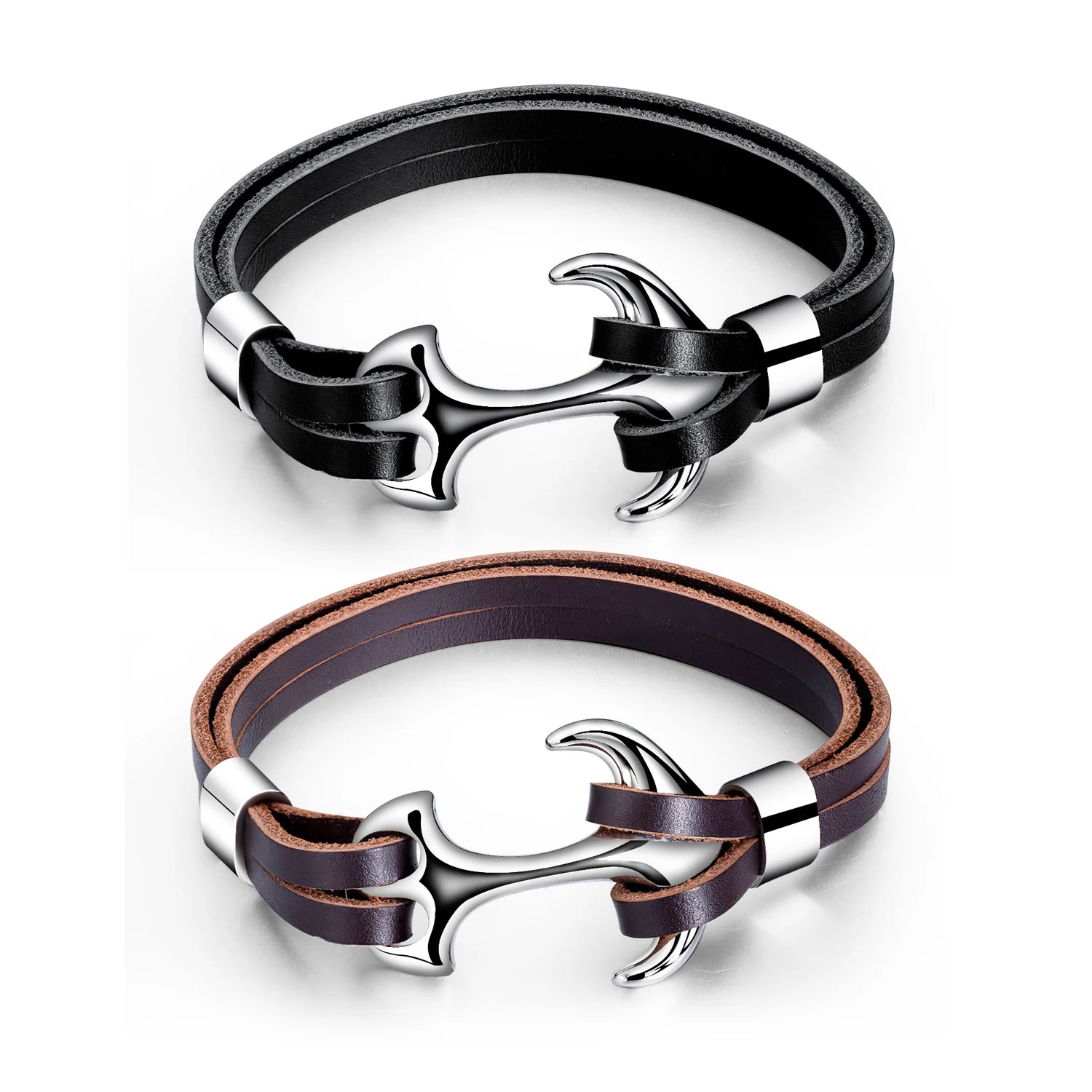 Fashionable Jewelry Leather Bracelet Stainless Steel Anchor Cuff Bangle Accessory Genuine Leather Bracelet for Men