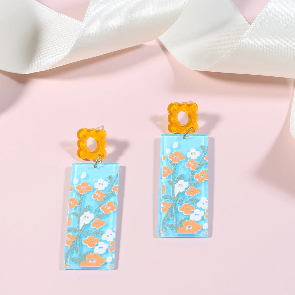 New Arrive Fashion Bijoux Boutique Korean Earrings Waterproof Resin Flower Earrings Girl for Women Jewelry