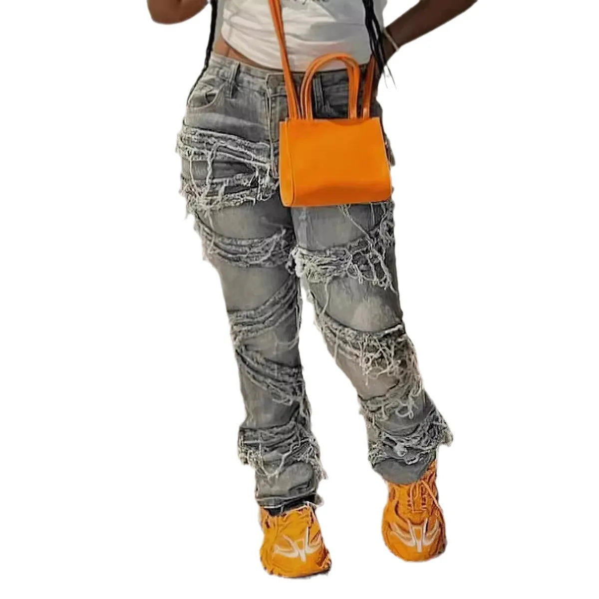 Wholesale Tassel Women Jeans Pants 2024 Casual High Waist Jeans Fashion Baggy Pants for Women