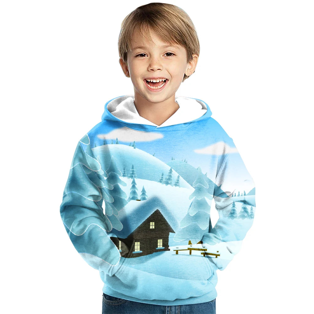 2025 Boys and Girls Hooded Sweatshirt Thick Sports Pullover Hoodie for Winter Cartoon Pattern for 6-12 Years