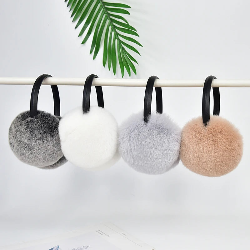 RTS Luxury Real Rex Rabbit Fur Ear Muffle Women's Winter Outdoor Warm Earmuffs Fashion Soft Earflap Ear Cover