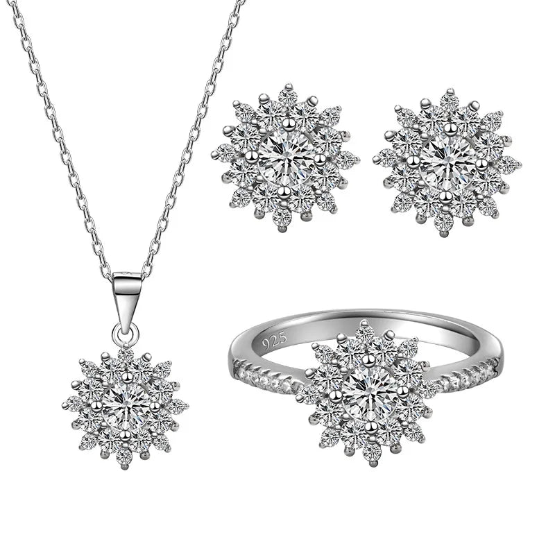 2022 New Trendy Women 925 Sterling Silver Jewelry Sets Zircon Ring & Crystal Cubic Zircon Necklace for Wedding & Party