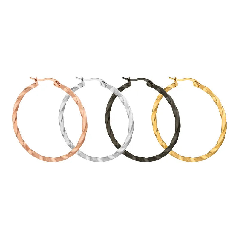 Stainless Steel Twist Fashion Large Hoop Earrings Exaggerated Big Circle Earrings for Women Punk Hiphop Jewelry