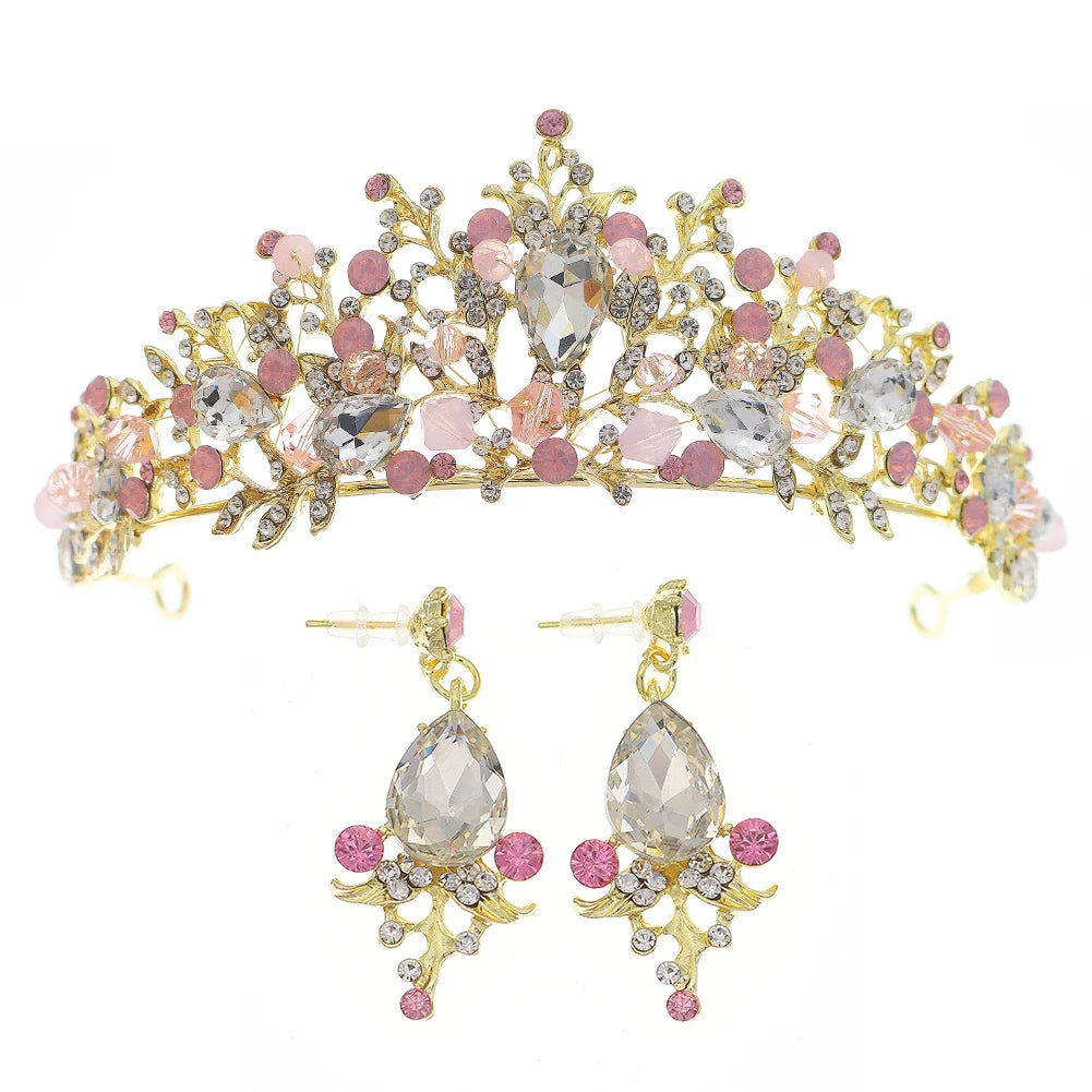 RTS Luxury Hair Jewelry Accessories Handmade Pink Crystal and Rhinestone Party Tiara Wedding Headbands Tiara and Crown for Bride