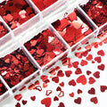 Paso Sico Japanese 3D Red Heart Valentine's Day Nail Ornament 12 Grids/Box Mixed Sizes Designs Mixed Sequins Bulk DIY