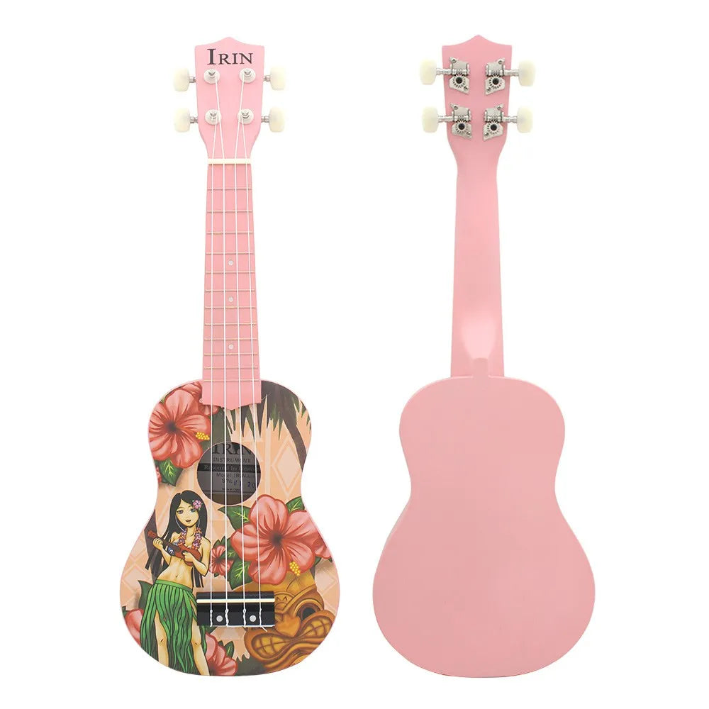 IRIN 21 Inch Acoustic Soprano Ukulele Ukelele Uke Basswood Material with Beautiful Hawaii Style Patterns Pink