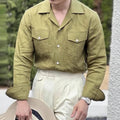 OEM Men's 100% Linen V-neck Long-Sleeve Button-Down Garment Dyed Anti-Pilling Casual Shirts Spring Season Wholesale