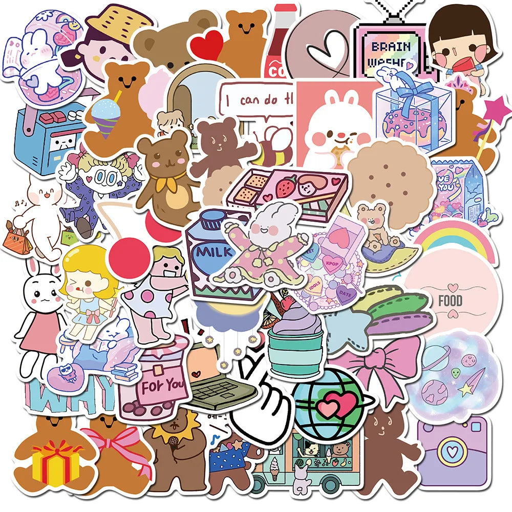 50pcs Ins Cute Girl Bear Kawaii Graffiti Stickers Suitcase Laptop Helmet Vinyl Sticker Waterproof