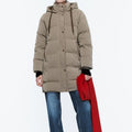 Custom Fashion Heavy Weight Long Length Front Hidden Zip Winter Puffer Coat for Women