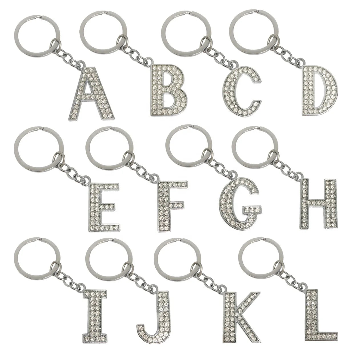 Wholesale Custom Logo Charm Initial Crystal Rhinestone Capitals Letter Keyring Pendant Key Chain Letters Metal Alphabet Keychain