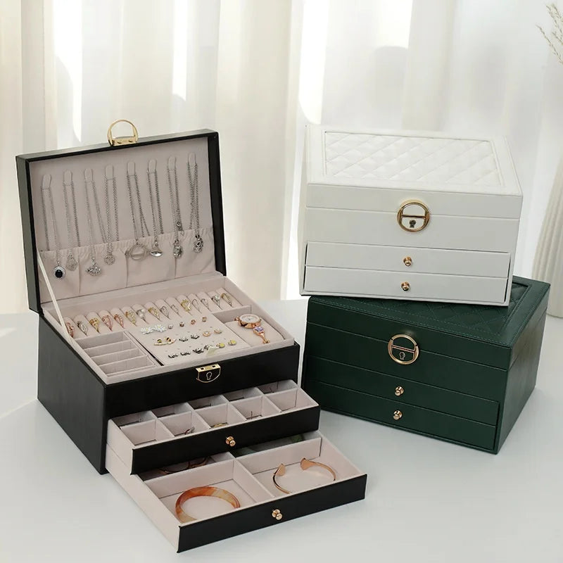 3 Layers PU Leather Wooden Jewelry Case Multifunctional Jewelry Storage Box Display Box Earring Ring Bracelet Jewelry Box