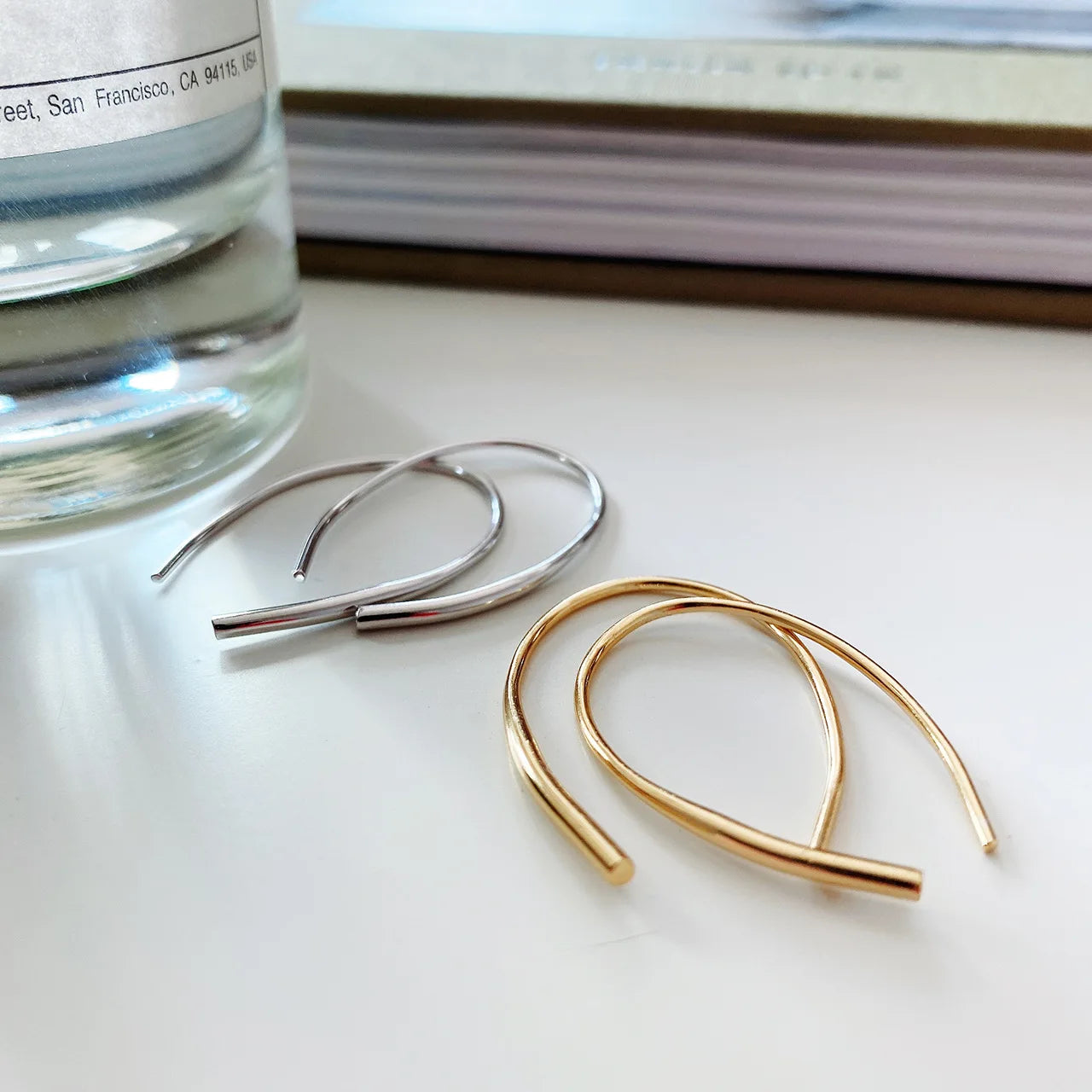 S925 Sterling Silver Minimalist Hoop Earrings Geometric U-Shaped 18K Gold Earrings Fine Jewelry Earrings Women