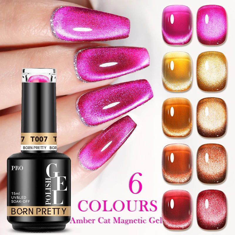 BORN PRETTY PRO Rose Red Jelly Pink Amber Cat Magnetic Gel Semi Professional Permanent Autumn Winter Cateye Gel Nail Art Varnish