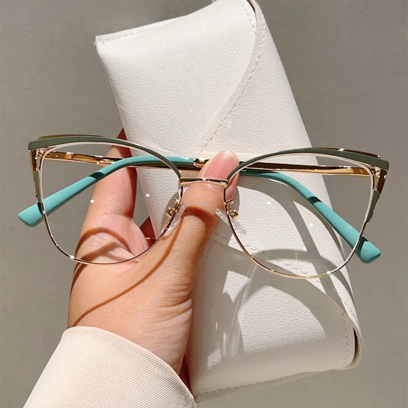 Business Office cat Eye Metal Eyeglasses Frames Blue Light Blocking Glasses High End Designer Eyeglasses Frames for Women