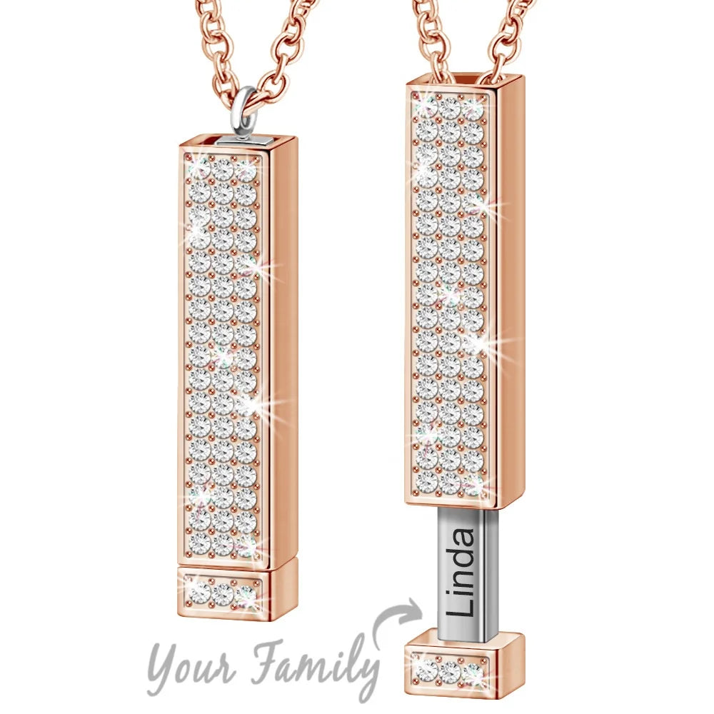 MECYLIFE Retractable Stereo Bar Necklace Engrave Custom Necklace Pendant Logo Mother's Day Thanksgiving Day Diamond Necklace