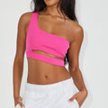 Women One Shoulder Rib Knit Casual Tank Top Women's Fitness Slim Tops Street Wear Vest