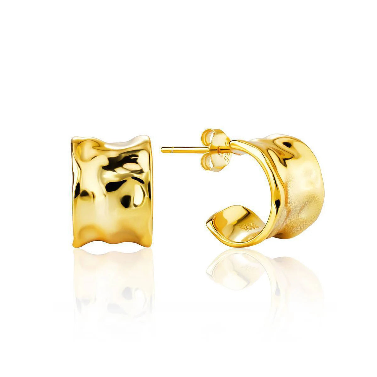 Hot Selling 18K Gold Plated S925 Sterling Silver Hammered Texture Stud Earrings for Anniversary Party or Gift