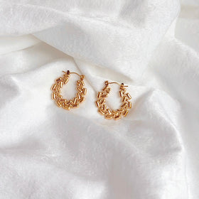 2024 New Style Stainless Steel Oil-pressed Earrings 18K Gold Block Three-dimensional Earrings Factory Custom Direct Sales
