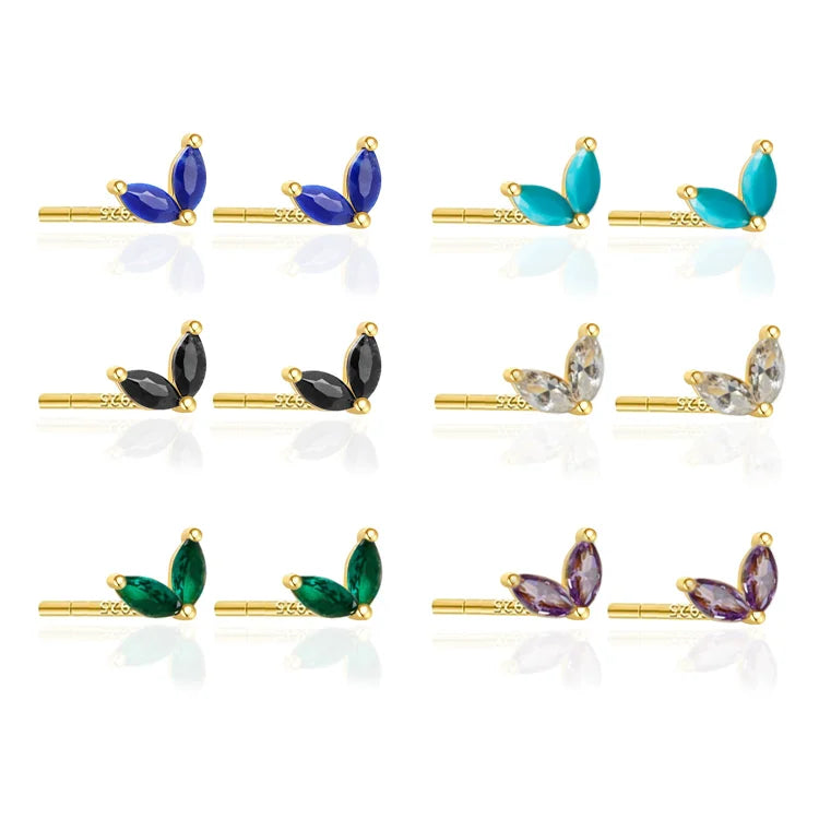 SP Simple Fashion Colorful Zircon Marquise S925 Small Stud Sterling Silver Stud Earrings