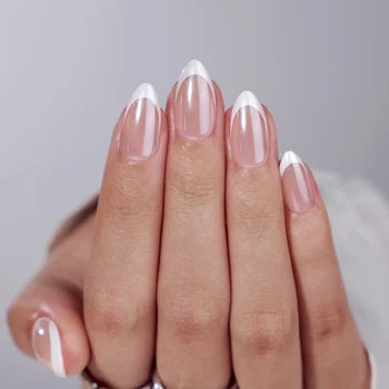 Private Label 30pcs French Tip Press on Nails Short Fake Nails Manicure Set Glazed Donut French Almond False Nails With Glue
