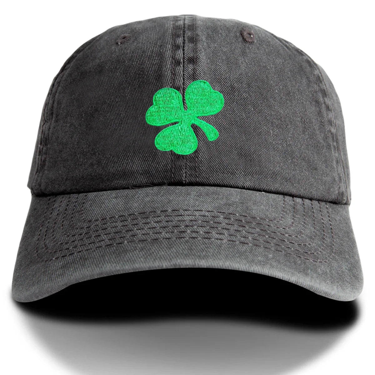 Lucky Shamrock Embroidered Baseball Cap Green Wash Distressed Hat Sun Hat for Women and Men