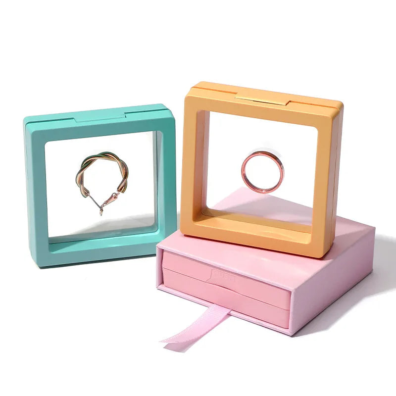 Custom LOGO  Fashion Bracelet Necklace Ring clear Window 3D PE Film Display Drawerpackaging Gift Bags Jewelry Storage Box
