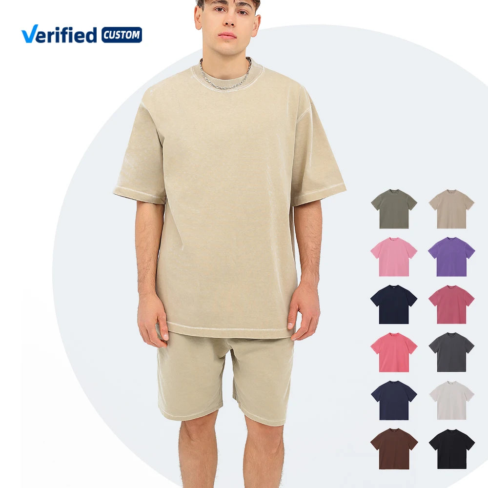 Unisex Custom Plus Size Men's Acid Washed Embroidery Graphic Tshirt Oversized Drop Shoulder Thick Jersey Fabric Designer Shirts