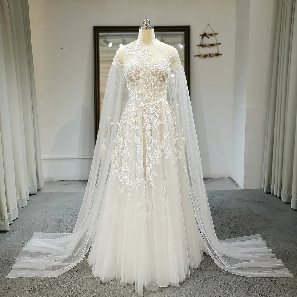 A-line Sweetheart Illusion Long Sleeve With Bodice Wedding Dress Appliques Bridal Dress Gown RL062