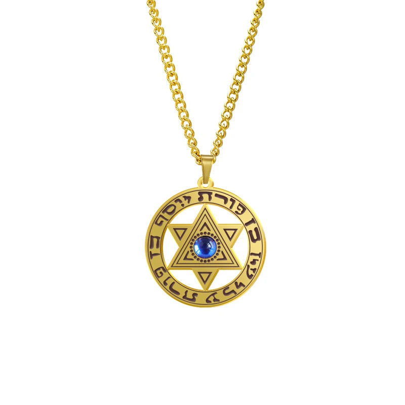 Religious Star David Crystal Pendant Necklace Men Women Stainless Steel 18K Gold Plated Water-wave Chain Anniversary Jewelry