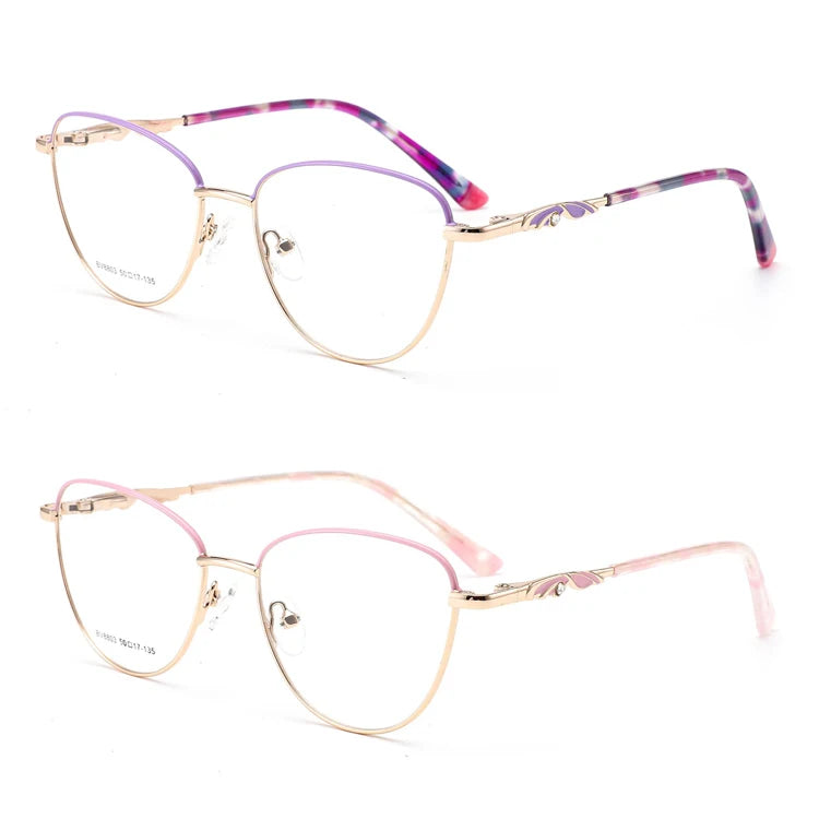 BV8803 Fashion Cat Eye Diamond Optical Glasses Frame Kids Style Ultralight Metal Eyewear Butterfly Non-Prescription Eyeglasses