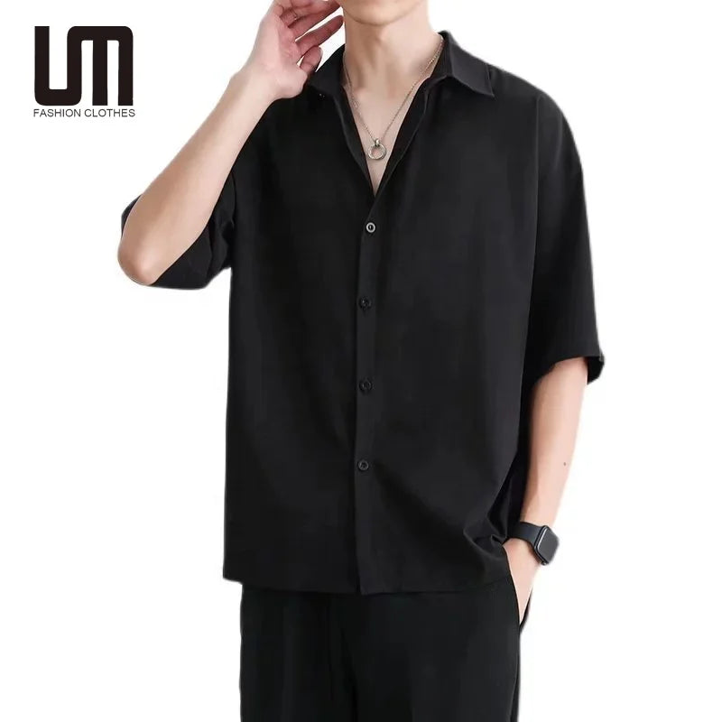 Liu Ming Summer New 2025 Korean Fashion Men Casual Loose Short Sleeve Single Buttons T Shirts