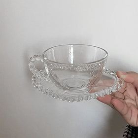 Heart Shaped Glasses Coffee Cup and Plate Set Coffee Glass Drinking Coffee Tea Cup and Saucers for Afternoon Tea Latte Set