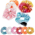 Women's Premium Holographic Pu Scrunchies with Zipper Pouch Iridescent Secret Zipper Hidden Pocket Scrunchies