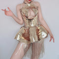 Luxury Gold Metal Tassel Sequin Tutu a Line Birthday Party Dress Ball Gown Women Strapless Mini Club Dress Bodycon Evening Dress
