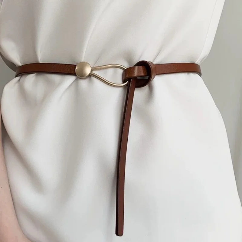 Wholesale Luxury Women Waist Belts Thin Golden Buckle PU Leather Waistband Strap for Dress Trousers Casual Lady Gifts