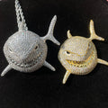 Hip Hop Iced Out CZ Shark Face Pendant Necklace Bling Bling Zicon Animal Pendant Necklace Rapper Jewelries
