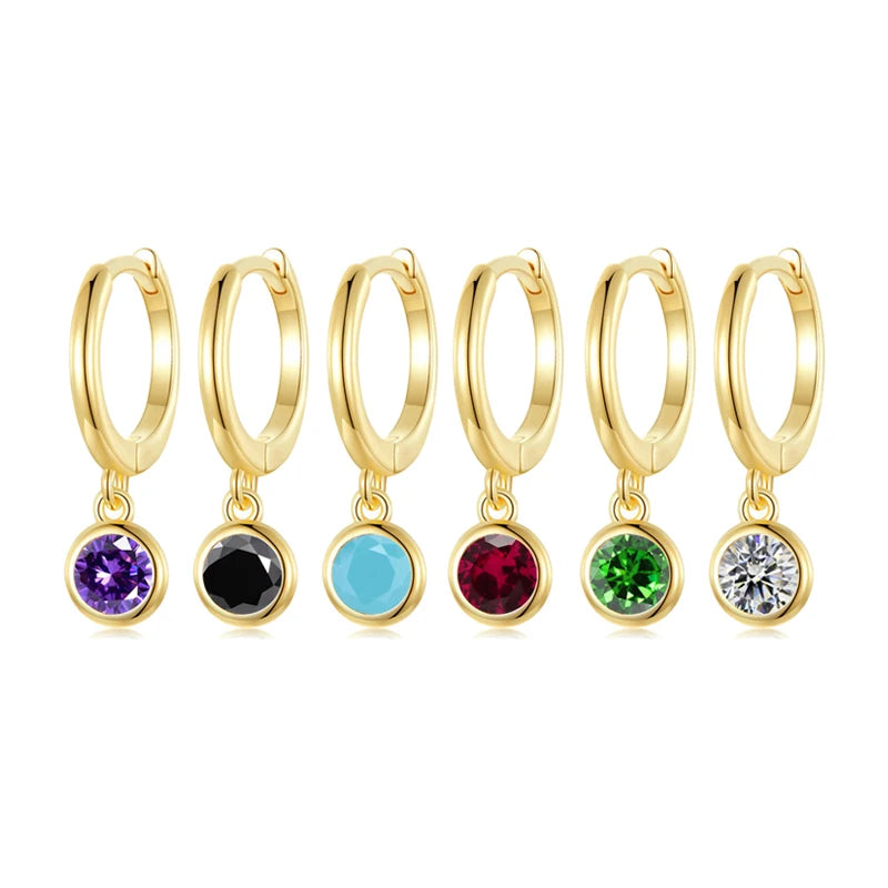 EH1434 Custom 925 Sterling Silver Minimalist Shape Hoop Earring Blue Turquoise Purple Black CZ Diamond Zircon Trendy Wedding