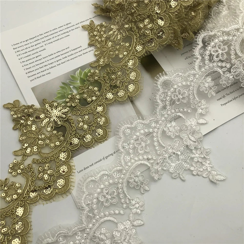 Bridal Lace Trim Organza Sequins for Wedding Dresses Garment DIY