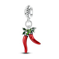 Silver Red Chili Pepper Charm Pendant with Zircon Fashion Jewelry for Children Women's Party Gift