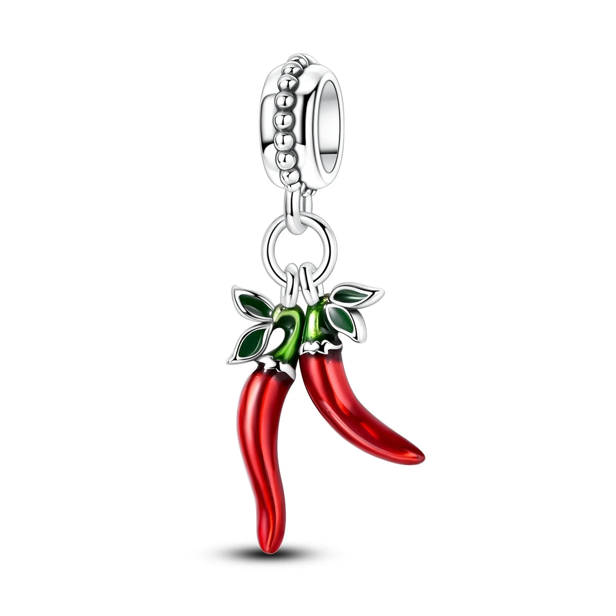 Silver Red Chili Pepper Charm Pendant with Zircon Fashion Jewelry for Children Women's Party Gift